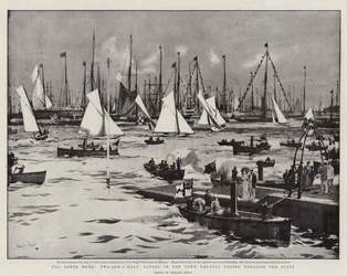 La Semana de Cowes, Dos y medio Raters en la regata de la ciudad corriendo a través de la flota